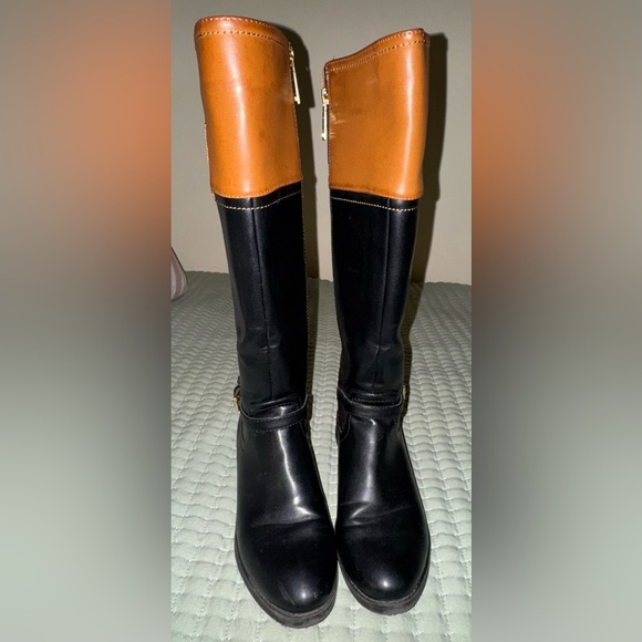 Tommy Hilfiger Drea2 black and brown side zip knee high riding boots size 7M GUC - Picture 2 of 12